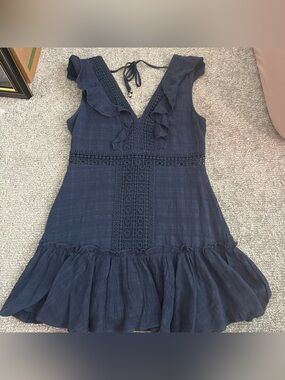 Francesca's Collections Navy Blue Ruffle Crochet Trim Dress- size Large